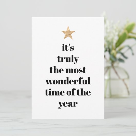 Eenvoudige boomvorm zwart & wit gouden ster citaat feestdagenkaart (Staand voorkant)