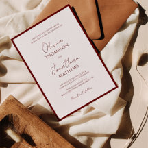Eenvoudige bordeauxrode rand script bruiloft