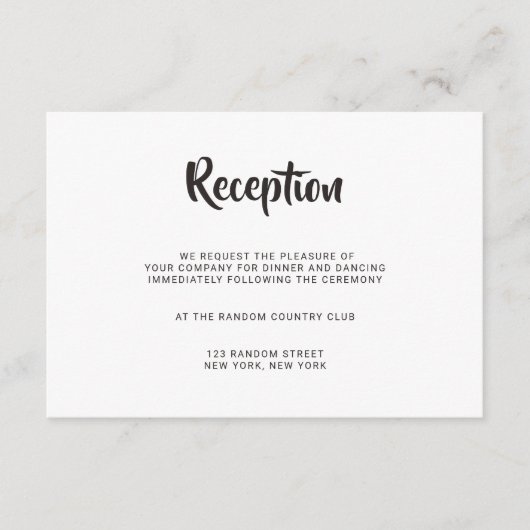Eenvoudige Borstel Calligrafie Bruilofts Ontvangst Informatiekaartje (Voorkant)
