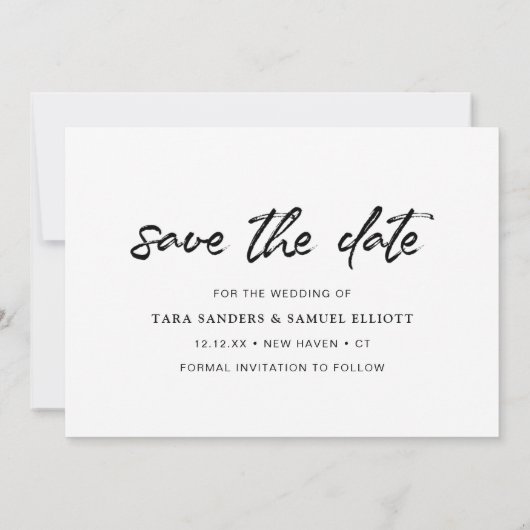 Eenvoudige Borstel Script Foto Moderne Bruiloft Save The Date (Achterkant)