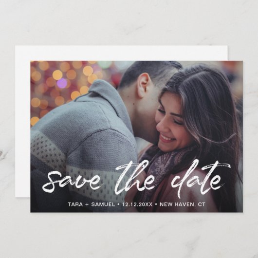 Eenvoudige Borstel Script Foto Moderne Bruiloft Save The Date (Voorkant / Achterkant)