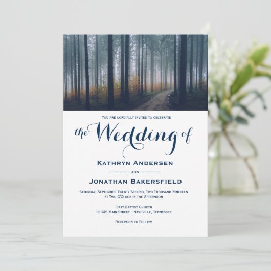 Eenvoudige Bos Fall Wedding Uitnodigingen (Staand voorkant)