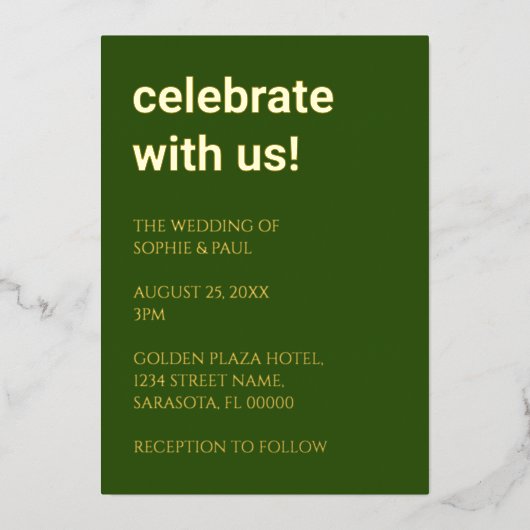Eenvoudige bos groene bruiloft Folie uitnodiging (Voorkant)