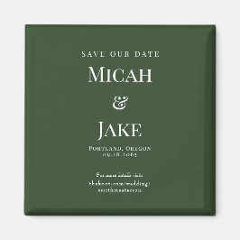 Eenvoudige Bos Groene & Witte Bruiloft Bewaar onze Magneet