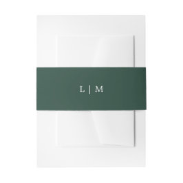 Eenvoudige bosgroene monogram elegante trouw uitnodigingen wikkel