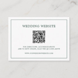 Eenvoudige bosgroene monogram QR-code trouwkaart Informatiekaartje