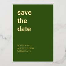 Eenvoudige bosgroene Save the Date-folie-uitnodigi