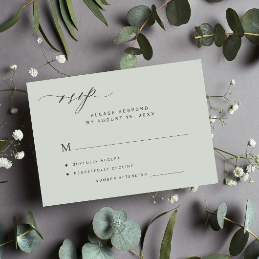 Eenvoudige bossage groene bruiloft RSVP kaart