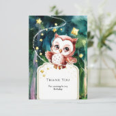 Eenvoudige bosuil verjaardag bedankkaart (Staand voorkant)