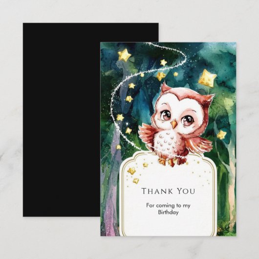 Eenvoudige bosuil verjaardag bedankkaart (Voorkant / Achterkant)