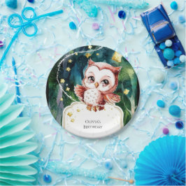 Eenvoudige bosuil verjaardag papieren bordje