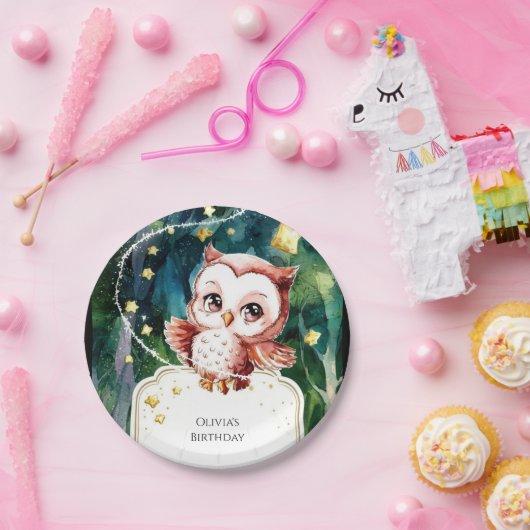 Eenvoudige bosuil verjaardag papieren bordje (Feest)
