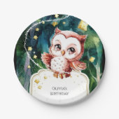 Eenvoudige bosuil verjaardag papieren bordje (Voorkant)