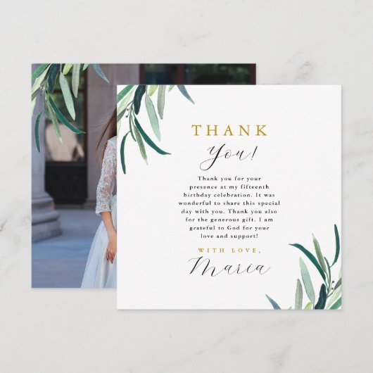 Eenvoudige Botanische 15e Verjaardag Dank u Foto Kaart (Voorkant / Achterkant)