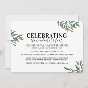 Eenvoudige Botanische Aquarel Herdenkingsuitnodigi Kaart