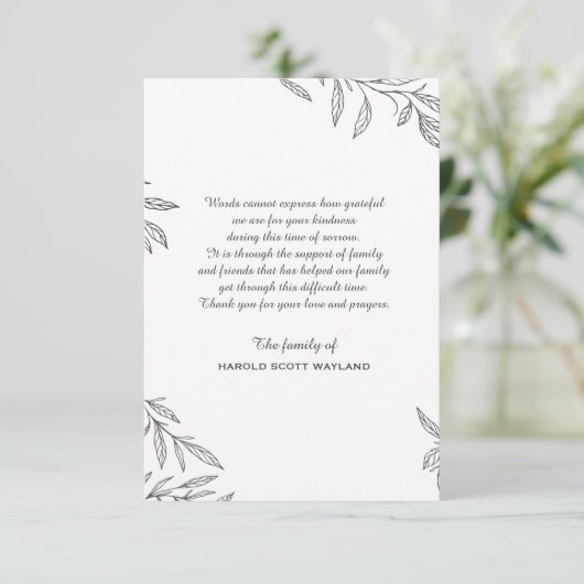 Eenvoudige botanische Bereavement Dank je wel Bedankkaart (Staand voorkant)