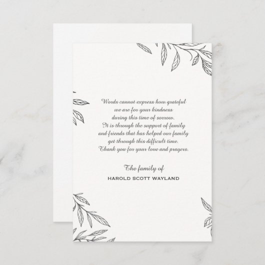 Eenvoudige botanische Bereavement Dank je wel Bedankkaart (Voorkant / Achterkant)