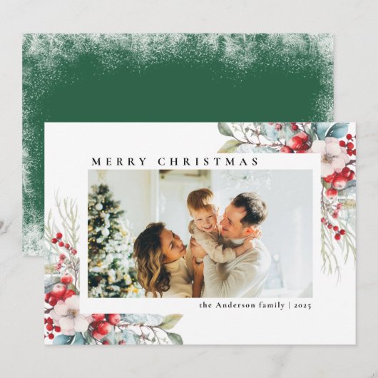  eenvoudige botanische bessen | Foto van Kerstmis Feestdagenkaart (Voorkant / Achterkant)