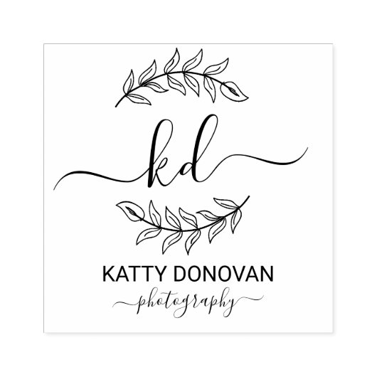 Eenvoudige botanische bladeren lijst script initia rubberstempel (Afrduk)