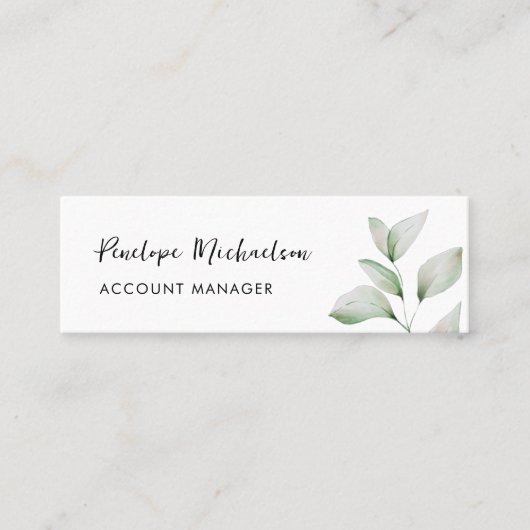 Eenvoudige botanische bladeren met script mini visitekaartje (Voorkant)