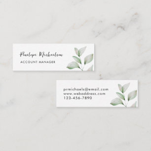 Eenvoudige botanische bladeren met  script mini visitekaartje