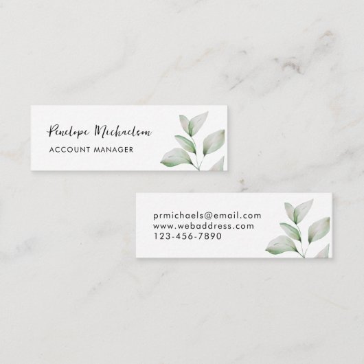 Eenvoudige botanische bladeren met script mini visitekaartje (Voorkant / Achterkant)