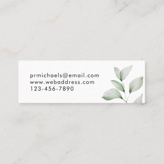 Eenvoudige botanische bladeren met script mini visitekaartje (Achterkant)