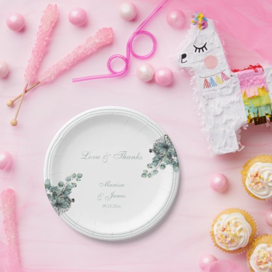 Eenvoudige Botanische Bloemen Liefde en Bedankt br Papieren Bordje (Feest)