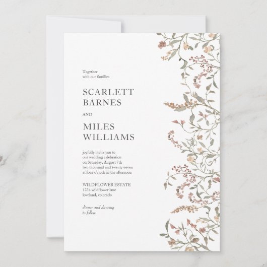 Eenvoudige Botanische Boho Bruiloft Kaart (Voorkant)
