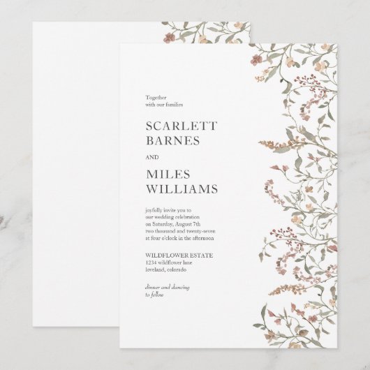 Eenvoudige botanische Boho Wedding Kaart (Voorkant / Achterkant)