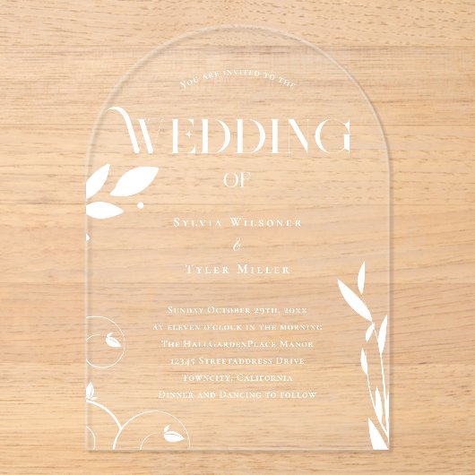 Eenvoudige botanische bruiloft acryl uitnodigingen (Voorkant)