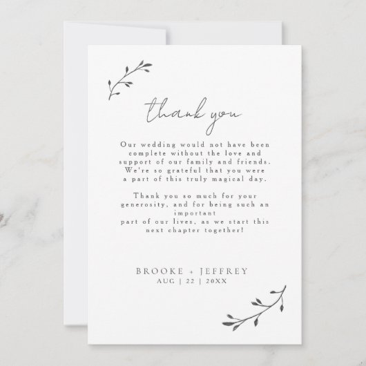 Eenvoudige botanische chique moderne minimale brui bedankkaart (Voorkant)