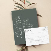 Eenvoudige Botanische Donker Groene Maaltijd Keuze RSVP Kaartje