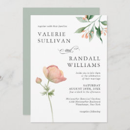 Eenvoudige botanische elegante bloemenbruiloft kaart