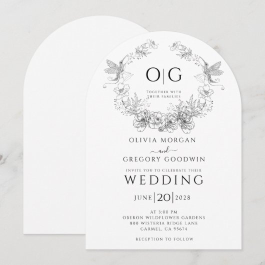 Eenvoudige botanische elegante bloemenkrans monogr kaart (Voorkant / Achterkant)