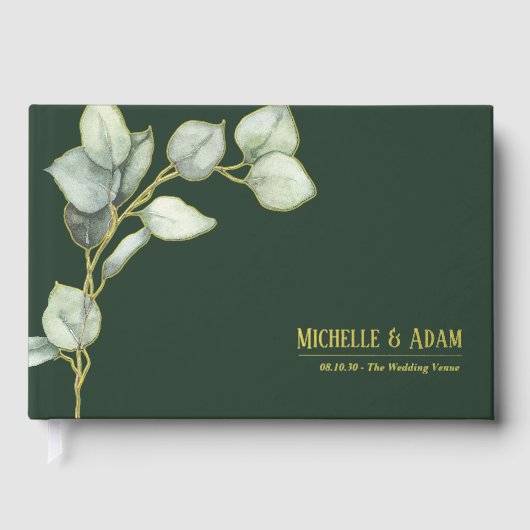 Eenvoudige Botanische Eucalyptus Bruiloftsgoud Gastenboek (Voorkant)