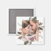 Eenvoudige botanische foto-monogram magneet (Voorkant / Achterkant)