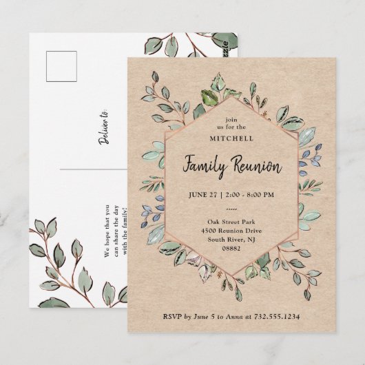 Eenvoudige botanische geometrische Kraft | Gezinsh Briefkaart (Voorkant / Achterkant)