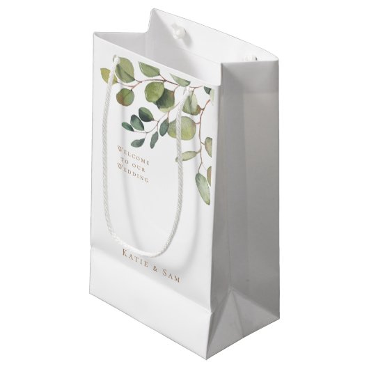 Eenvoudige Botanische Gouden Tekst Wit Huwelijk We Klein Cadeauzakje (Voorkant Gekanteld)