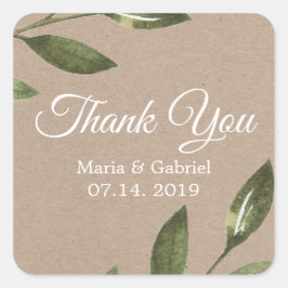 Eenvoudige botanische groene Kraft bruiloft dank u Vierkante Sticker