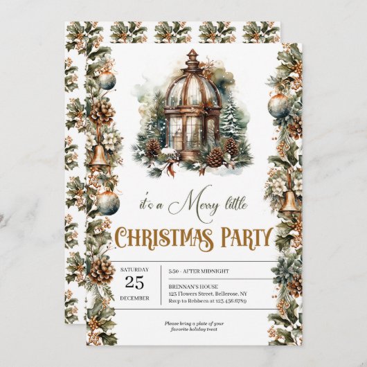 Eenvoudige botanische groene krans en gouden lanta kaart (Voorkant / Achterkant)