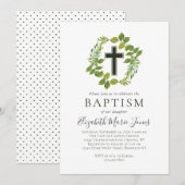 Eenvoudige Botanische Groene Krans Kruisdoop Kaart (Voorkant / Achterkant)