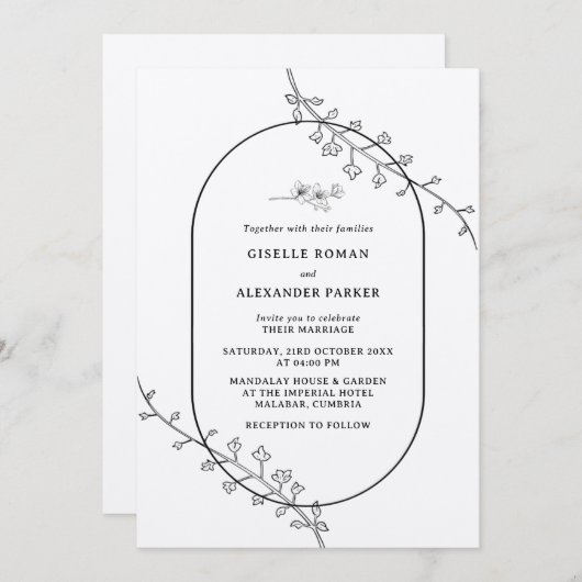 Eenvoudige botanische huwelijksuitnodiging kaart (Voorkant / Achterkant)