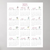 Eenvoudige botanische kalender 2025 poster (Voorkant)