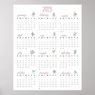 Eenvoudige botanische kalender 2025 poster