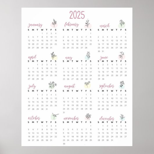 Eenvoudige botanische kalender 2025 poster (Voorkant)