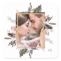 Eenvoudige Botanische Lijst Foto met Monogram Squa