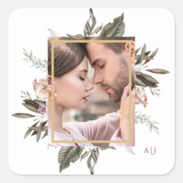 Eenvoudige Botanische Lijst Foto met Monogram Squa Vierkante Sticker
