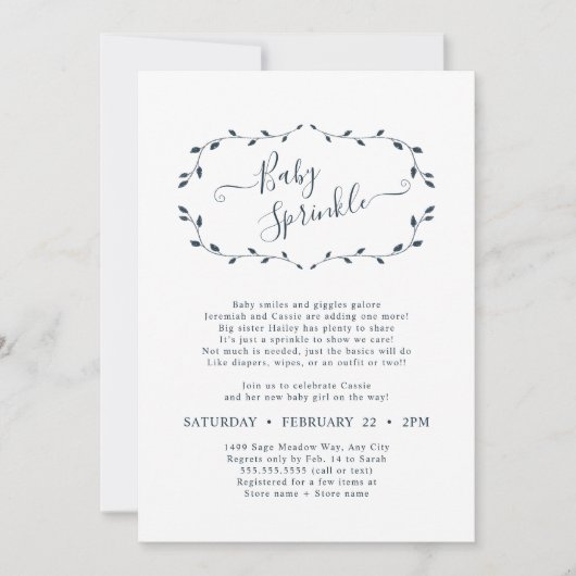 Eenvoudige Botanische Marine Baby Sprinkle Kaart (Voorkant)