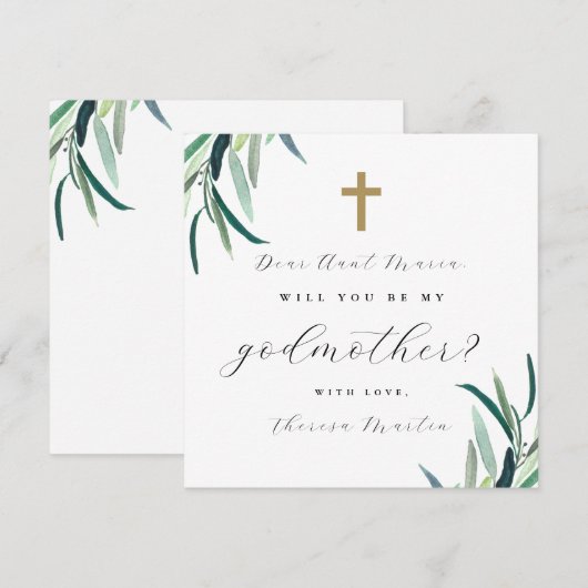 Eenvoudige botanische met cross peetmoeder voorste kaart (Voorkant / Achterkant)